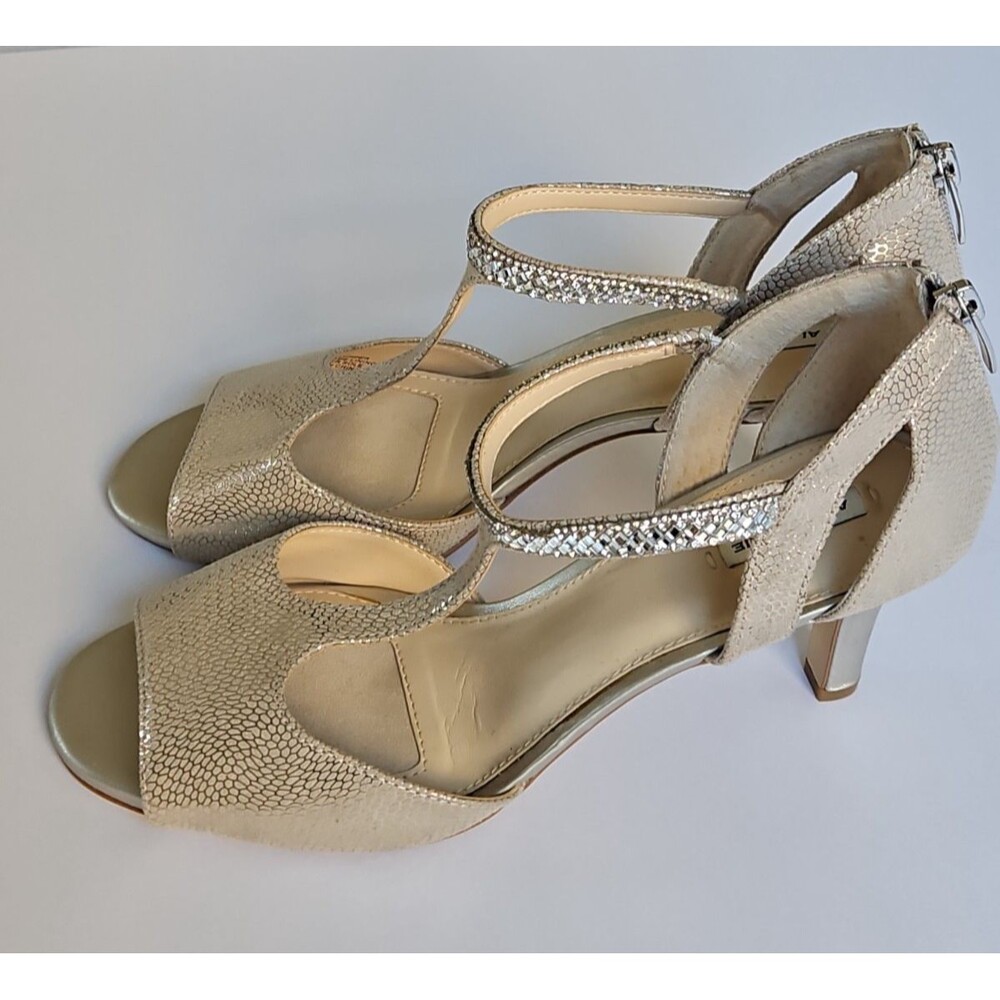 Alex Marie Silver Rhinestone T Strap Stiletto Sandals Womens Sz 9M Night Club